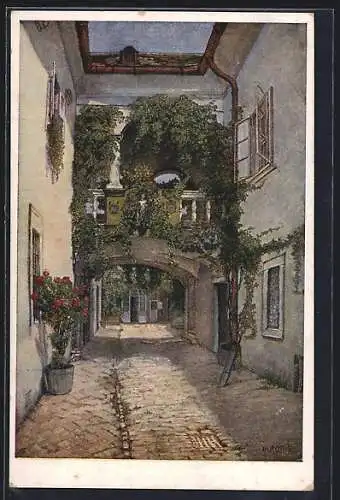 Künstler-AK Mödling, Ansicht des Renaissancehofs