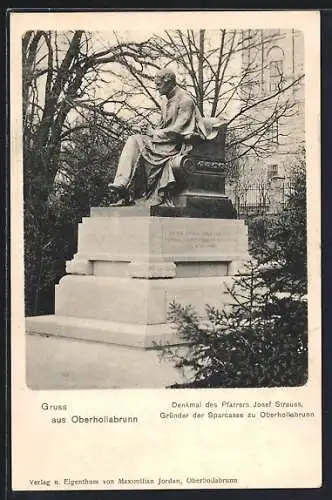 AK Oberhollabrunn, Denkmal des Pfarrers Josef Strauss, Gründer der Sparkasse