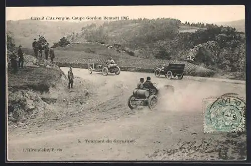 AK Circuit d`Auvergne, Coupe Gordon Bennett 1905, Tournant du Gendarme, Autorennen