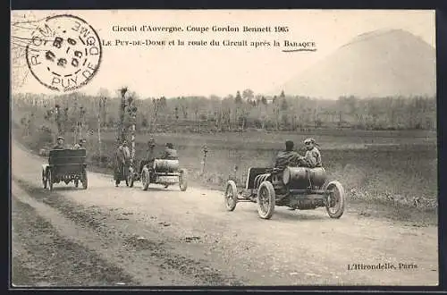 AK Circuit d`Auvergne, Coupe Gordon Bennett 1905, Le Puy-de-Dome et la route de Circuit après la Baraque, Autorennen