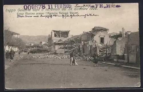 AK Reggio Galabria, Il terremoto del 1908, Corso Marina presso l`Agenzia Noleggi Vapori