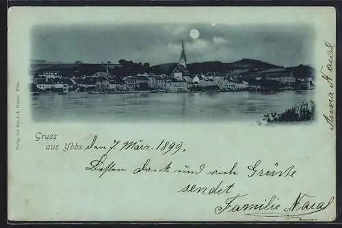 AK Ybbs, Teilansicht mit Donaupartie