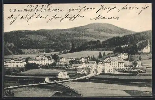 AK Mönichkirchen /N.-Ö., Ortsansicht aus der Vogelschau