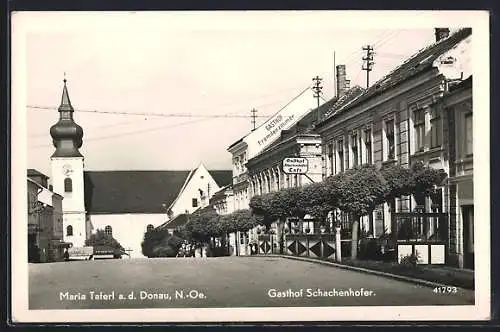 AK Maria Taferl a. d. Donau, Gasthof Schachenhofer und Kirche