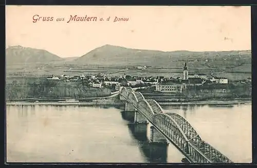 AK Mautern a. d. Donau, Ortsansicht mit Donaupartie