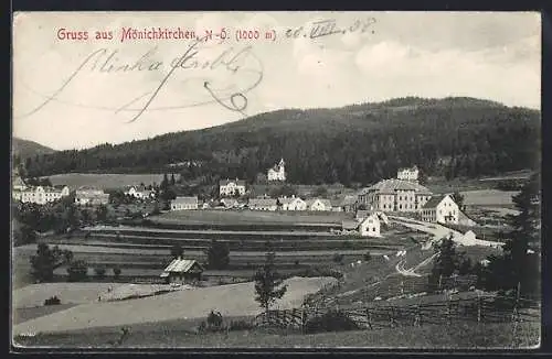 AK Mönichkirchen /N.-Ö., Ortsansicht aus der Vogelschau