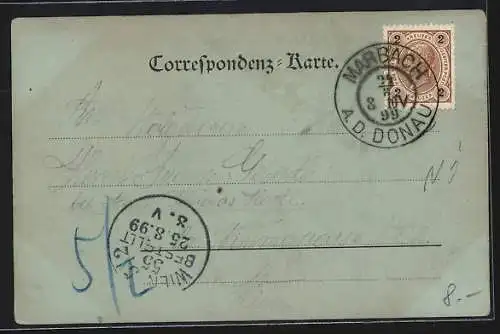 Mondschein-AK Marbach, Ortsansicht mit Maria-Taferl