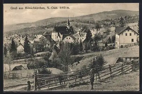 AK Mönichkirchen, Teilansicht mit Kirche