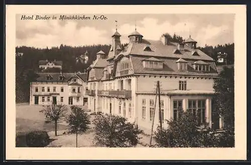 AK Mönichkirchen, Hotel Binder, Geschäft Friedrich Mayer