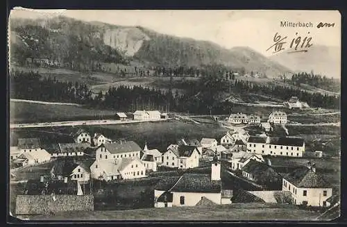 AK Mitterbach, Teilansicht gegen hügelige Landschaft