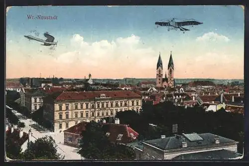 AK Wiener-Neustadt, Flugzeuge über der Stadt