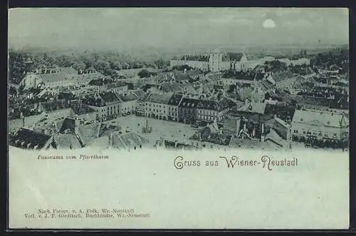 Mondschein-AK Wiener-Neustadt, Panorama vom Pfarrthurm