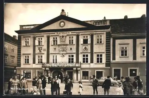 AK Wr. Neustadt /N.Ö., Belebte Szene vor dem Rathaus