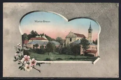 AK Maria-Brunn, Teilansicht mit der Kirche im Passepartout