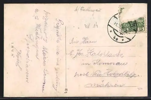 AK Maria-Brunn, Teilansicht mit der Kirche im Passepartout