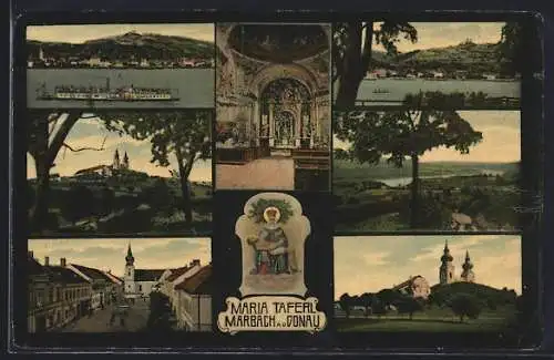 AK Marbach a. d. Donau, Blick zur Wallfahrtskirche Maria Taferl, Kircheninneres, Ortspartie, Totalansicht