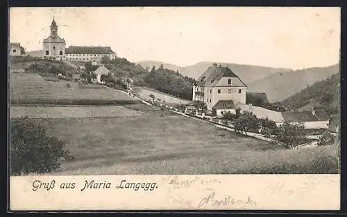 AK Maria Langegg, Ortsansicht in den Bergen