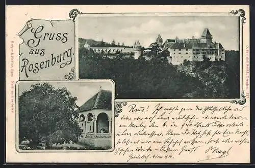 AK Rosenburg, Blick zum Schloss und Restaurant, Rahmen