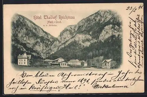 AK Reichenau /Nied.-Oest., Hotel Thalhof mit Bergpanorama