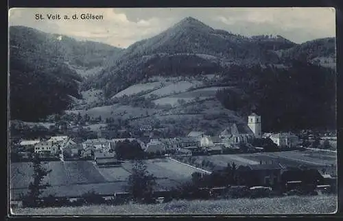 AK St. Veit a. d. Gölsen, Gesamtansicht mit Gebirge