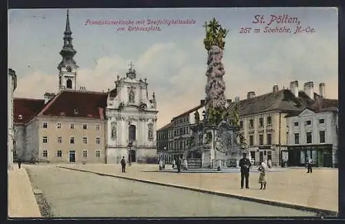 AK St. Pölten, Franziskanerkirche mit Dreifaltigkeitskirche am Rathausplatz