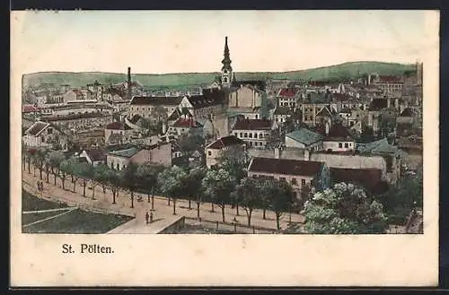 AK St. Pölten, Teilansicht mit Kirche und Strassenpartie