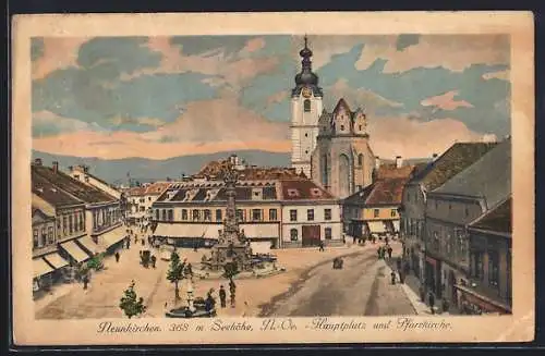 AK Neunkirchen /N.-Oe., Hauptplatz und Pfarrkirche