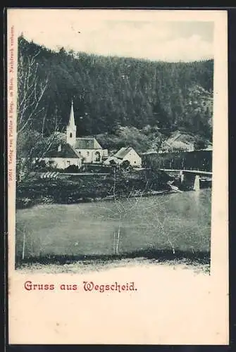 AK Pölla /N.-Oe., Wegscheid am Kamp, Ortsansicht über den Fluss