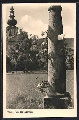 AK Wels, Säule im Burggarten