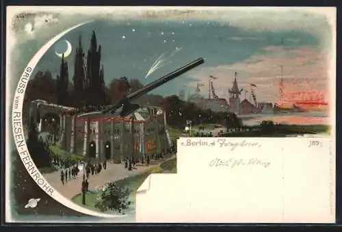 Lithographie Berlin-Treptow, Blick vom Riesen-Fernrohr