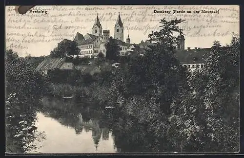 AK Freising, Domberg mit Dom, Frontansicht an der Moosach