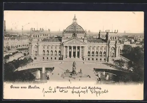 AK Berlin, Bismarckdenkmal und Reichstag