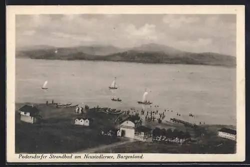 AK Podersdorf, Strandbad mit Badenden am Neusiedlersee