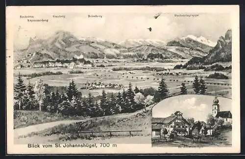 AK Piding, Gasthaus auf dem Johannishögl, Ortsansicht