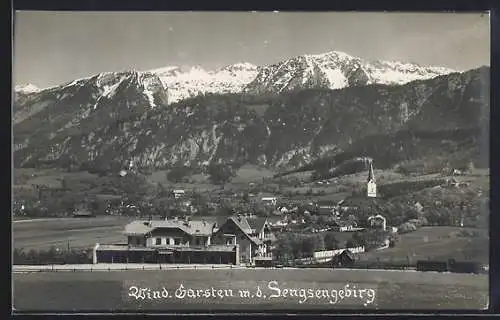 AK Windisch Garsten, Bahnhof mit Blick gegen das Sensengebirge