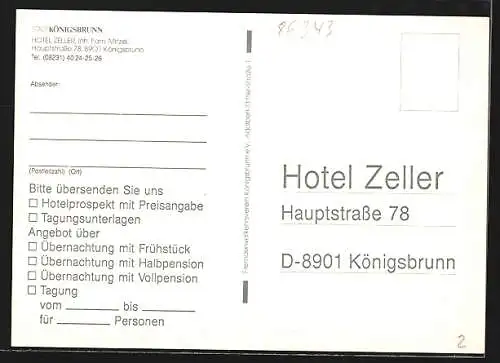 AK Königsbrunn / Augsburg, Hotel Zeller, Hauptstrasse 78