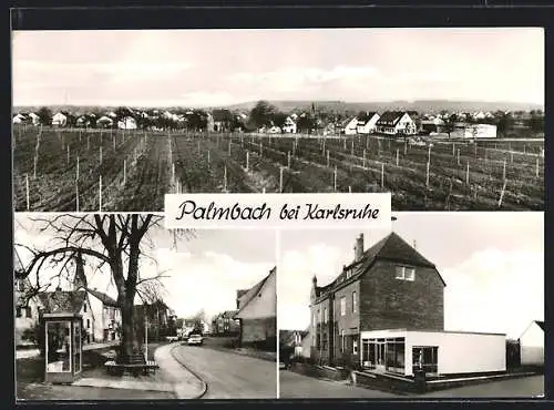 AK Palmbach, Strassenpartie mit Telefonzelle, Gebäudeansicht, Ortspanorama