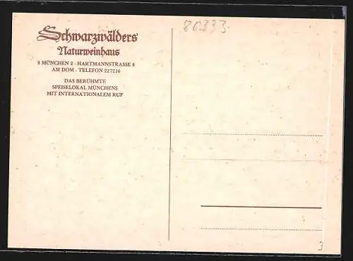 AK München, Gasthaus Schwarzwälders Naturweinhaus zur Rheinpfalz, Hartmannstrasse 8, Innenansicht