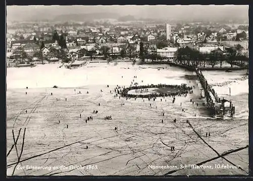 AK Nonnenhorn, Ortspanorama mit Schäfflertanz im Eisjahr 1963