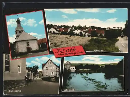 AK Roth, Kirche, Strassenpartie, Panorama, Lahnpartie
