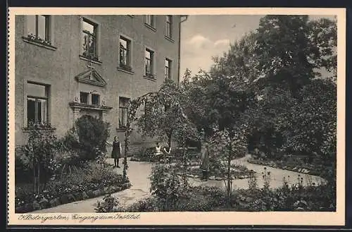 AK Volkach, Institut St. Maria, Klostergarten, Eingang zum Institut