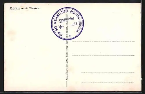 Künstler-AK J.Marschall: Meran, Teilansicht mit Kirche nach Westen