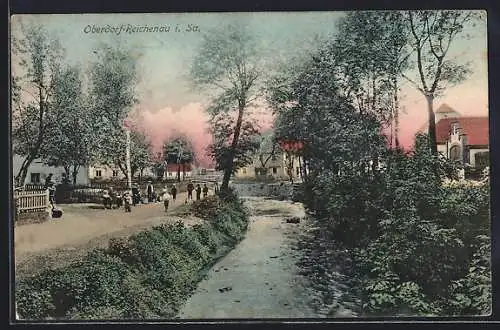 AK Oberdorf-Reichenau i. Sa., Flusspartie im Ort