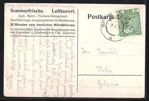 Künstler-AK Spittal an der Drau, Ortsansicht aus der Vogelschau