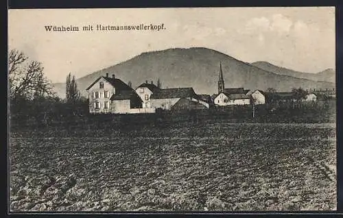 AK Wünheim, avec Hartmannsweilerkopf, vue générale avec l`église