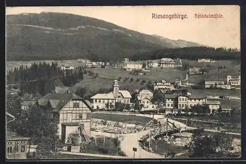 AK Spindelmühle-Spindleruv Mlyn, Teilansicht des Ortes mit Elbebrücke