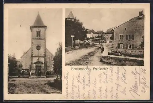 AK Bertambois, Ortspartie mit Strasse und Kirche