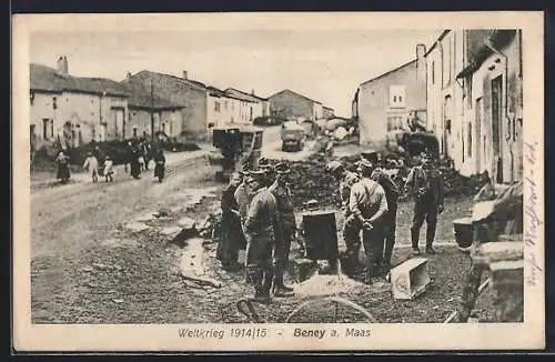 AK Beney a. Maas, Soldaten an der Feldküche