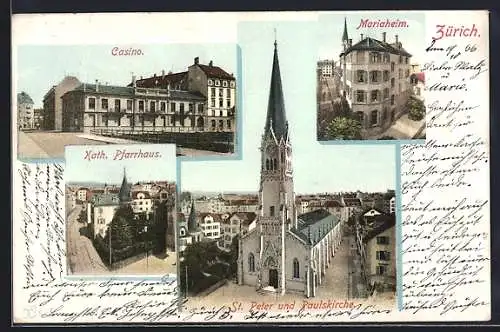 AK Zürich, Casino, Mariaheim, St. Peter und Paulskirche, Kath. Pfarrhaus