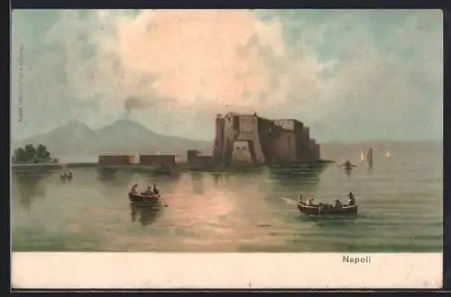 Lithographie Napoli, Panorama, Vesuvio